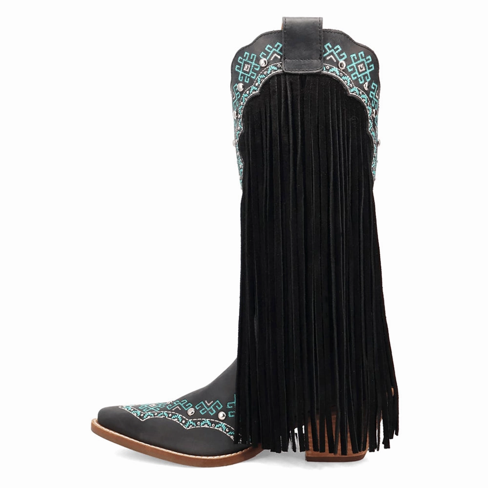 Tequila Fringe Southwest Sunrise Snip Toe Cowboy Boots Footbed