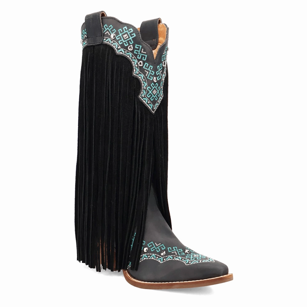 Eco Material Rough Terrain Adjustable buckle Tequila Fringe Southwest Sunrise Snip Toe Cowboy Boots