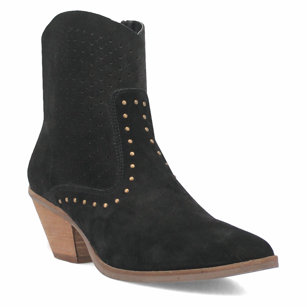 Miss Priss Cut-Outs Studded Pointed Toe Zippered Cowboy Booties Canvas Subtle Finish