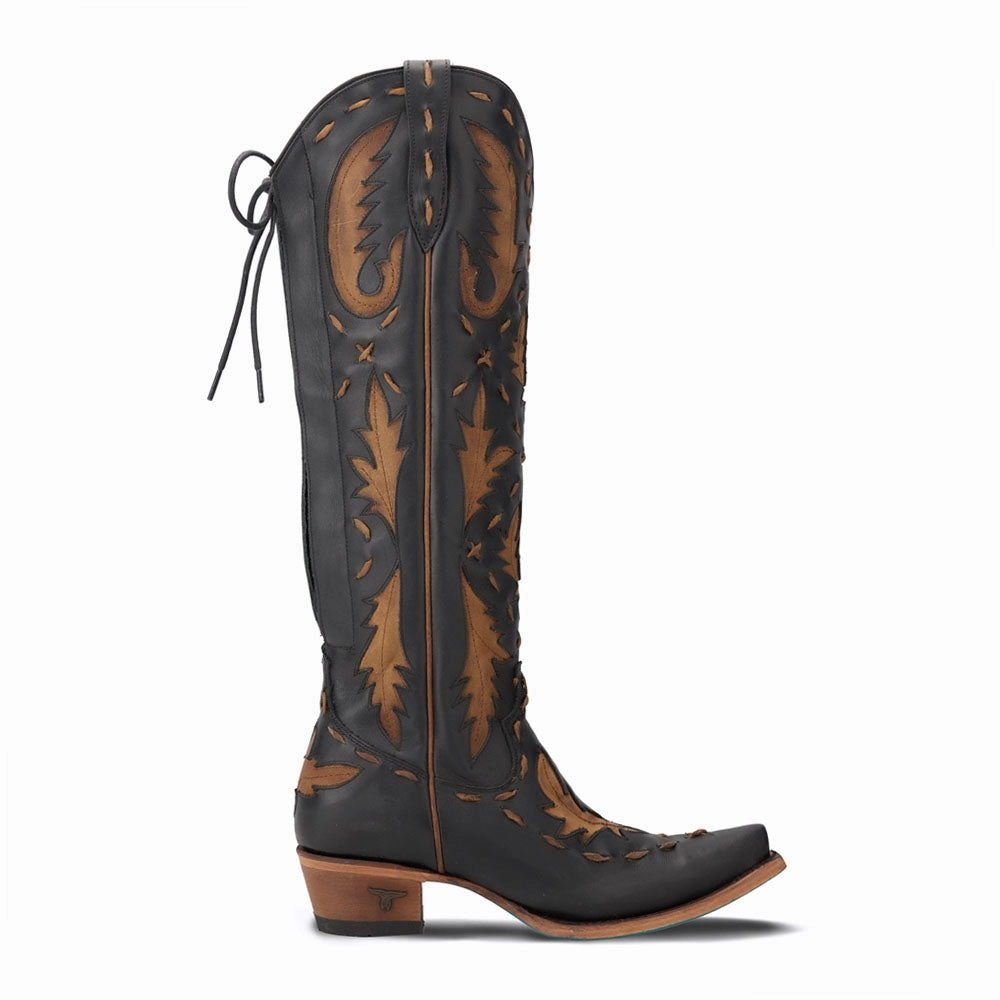 Work Utility Everyday Walk Reverie Knee High Corset Embroidered Tooled Inlay Snip Toe Cowboy Boot