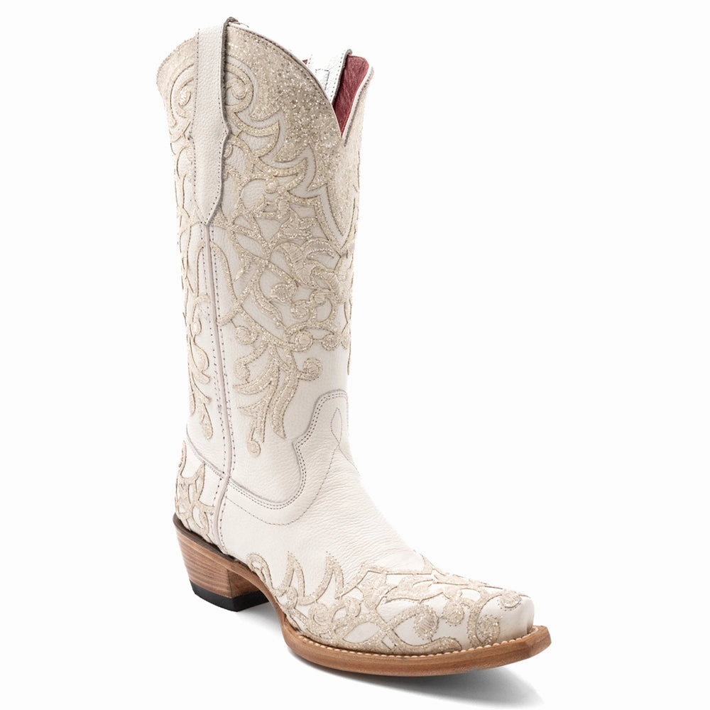 Pull Tab Starlight Glitter Overlay Snip Toe Cowboy Boots