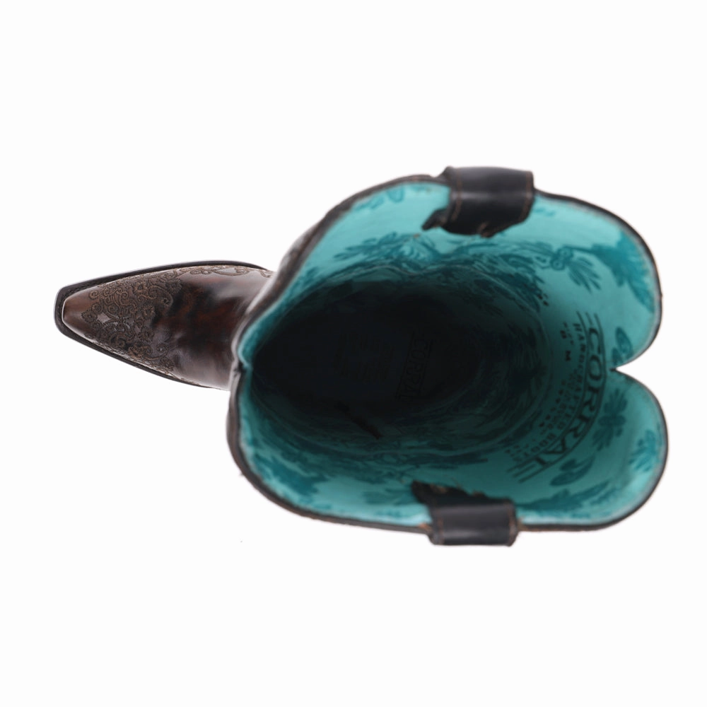 Honey Floral Embroidered Square Toe Pull On Cowboy Boots Comfortable Arch Flexible Frame Rainy Day Commuter