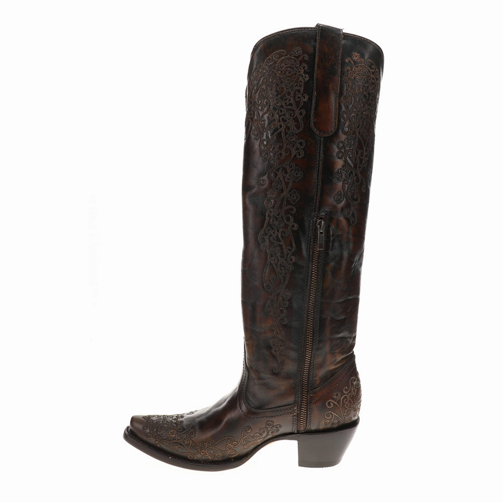 Ranch Wear Honey Floral Embroidered Square Toe Pull On Cowboy Boots