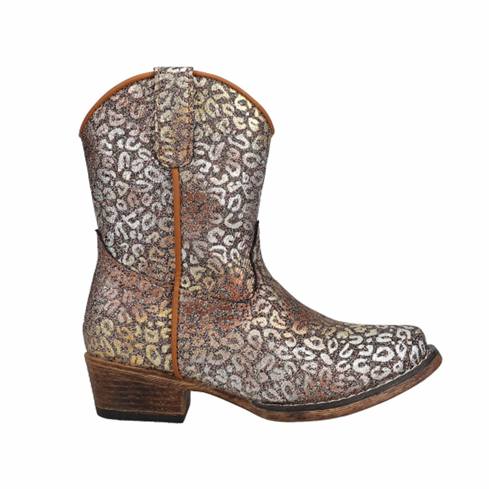 Riley Glitter Leopard Snip Toe Cowboy Boots (Toddler) Durable Shell Urban Commute
