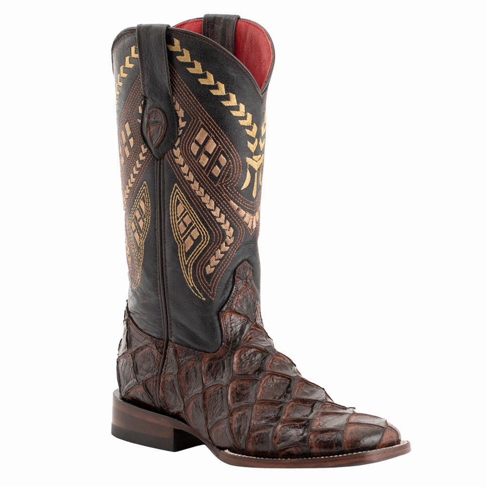 Bronco Pirarucu Print Embroidered Square Toe Cowboy Boots Energy Return Technology