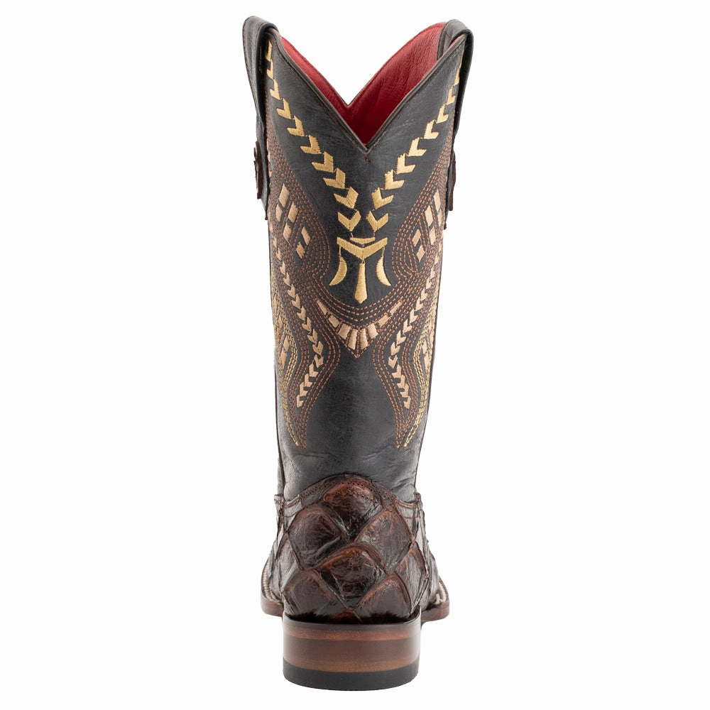 Bronco Pirarucu Print Embroidered Square Toe Cowboy Boots Slip Resistant Night Travel