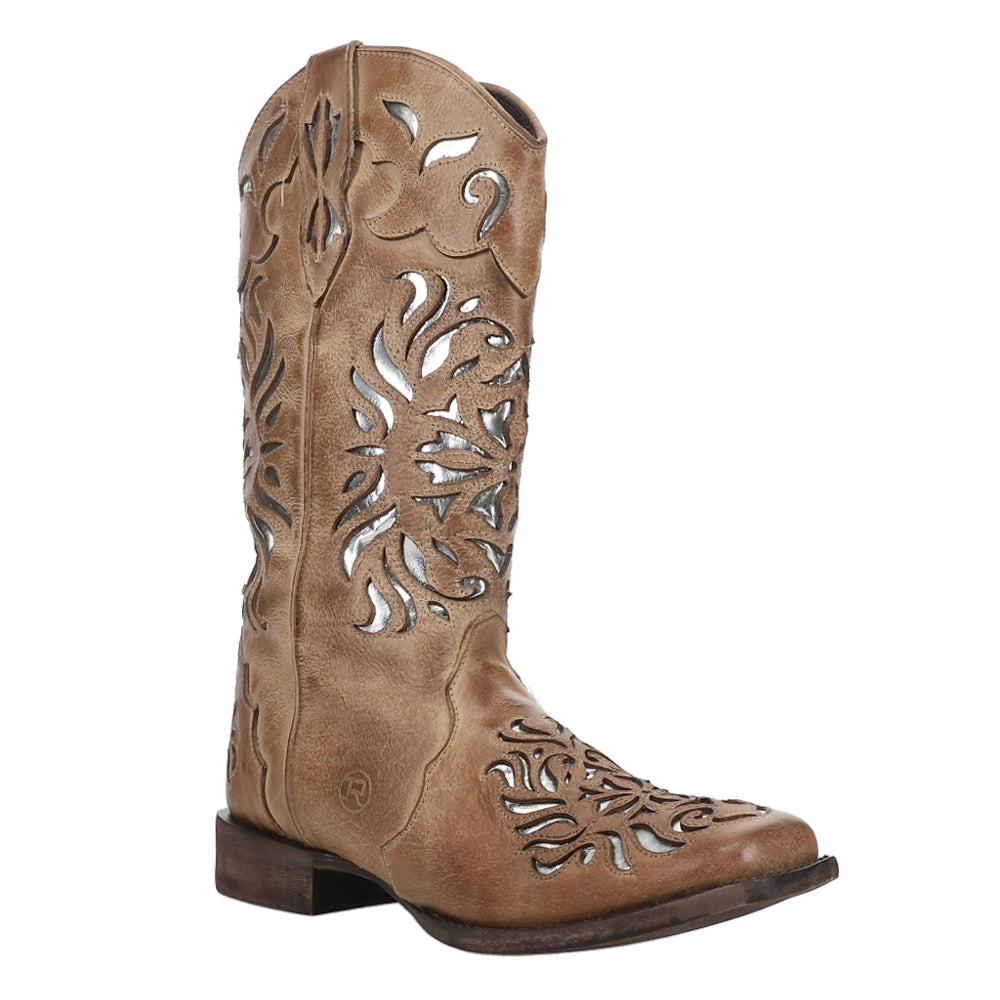 Belle II Tooled Inlay Square Toe Cowboy Boots urban commuting Flex Groove Technology