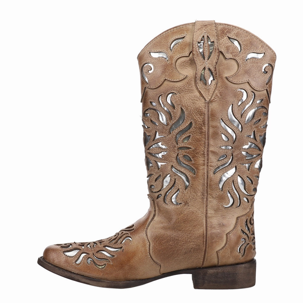 Deep Freeze Light Step Belle II Tooled Inlay Square Toe Cowboy Boots
