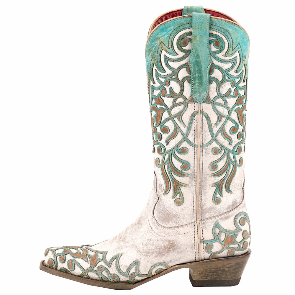 Ivy Embossed Embroidered Snip Toe Pull On Cowboy Boots Love Pair Anti-Skid