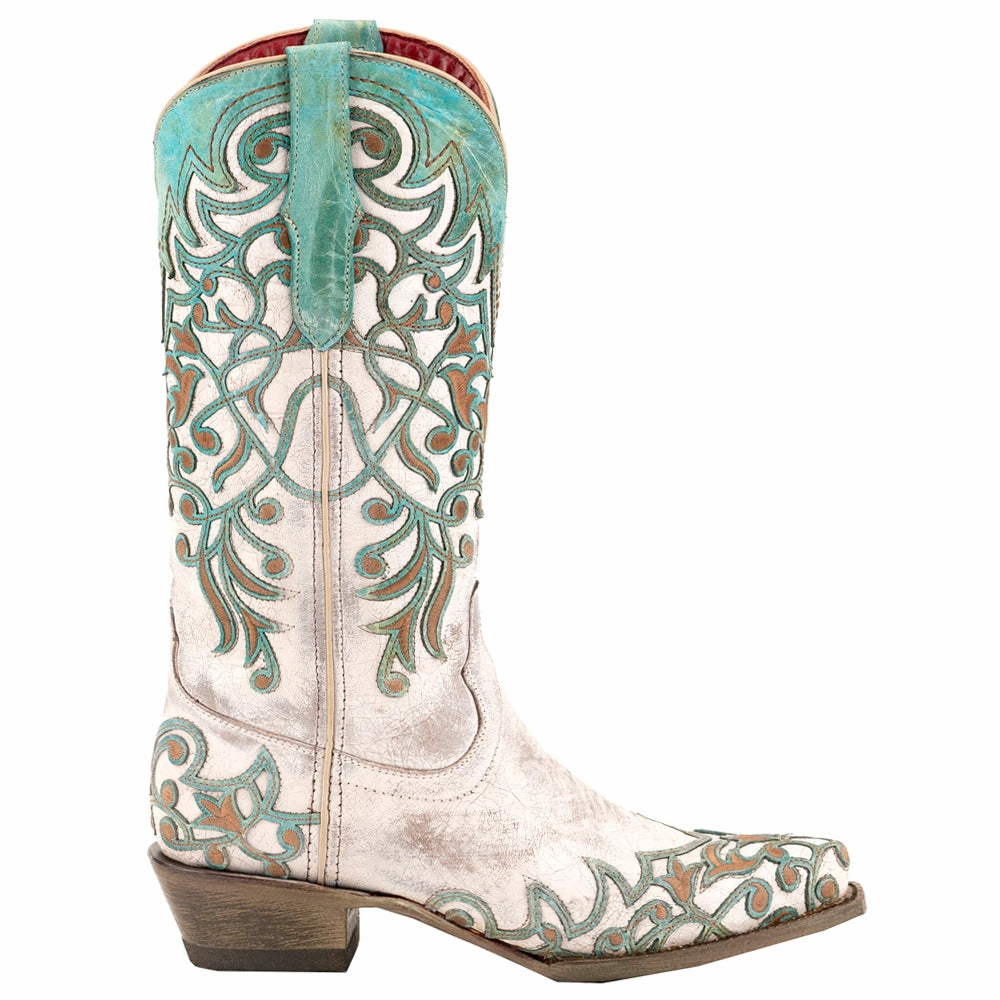 Ivy Embossed Embroidered Snip Toe Pull On Cowboy Boots Flexible Frame Rough Trail Hiker Long Hour