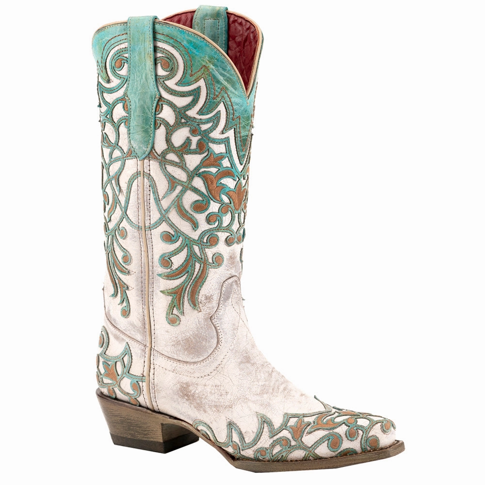 Comfort Lining Snowy Path Ivy Embossed Embroidered Snip Toe Pull On Cowboy Boots