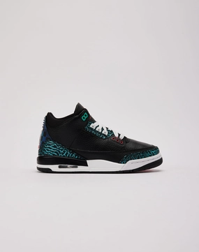 Jordan Air Jordan 3 Retro SE 'Black and Hyper Jade' Grade-School Low Profile Sole Traction Enhancing Treads