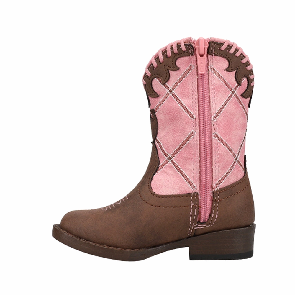 Lacy Checkered Square Toe Cowboy Boots (Toddler) Comfortable Posture Long Travel