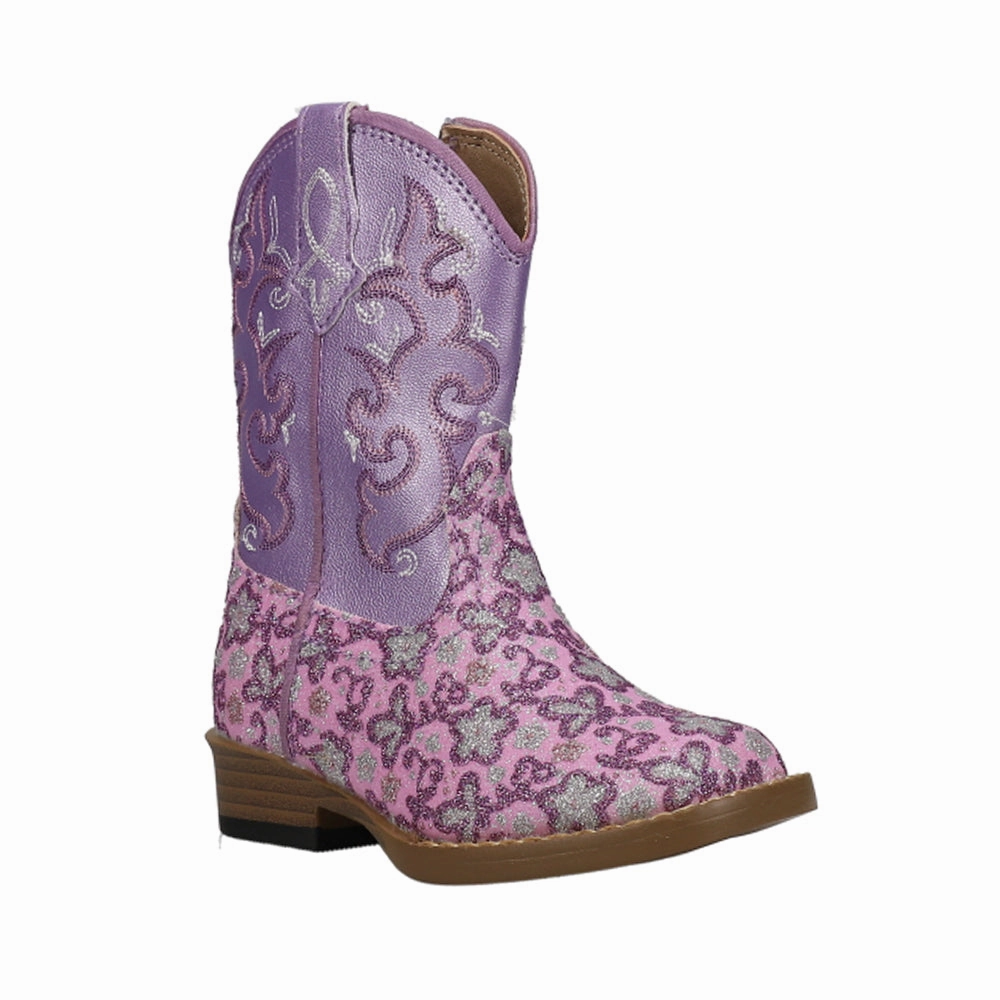 Lavender Glitter Floral Square Toe Cowboy Boots (Toddler) Training Quick   Dry