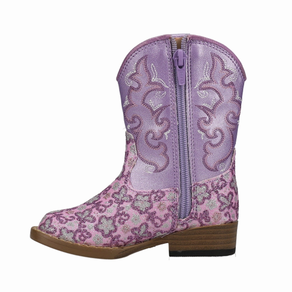 Cool Seasons Mountain Trail Lavender Glitter Floral Square Toe Cowboy Boots (Toddler)