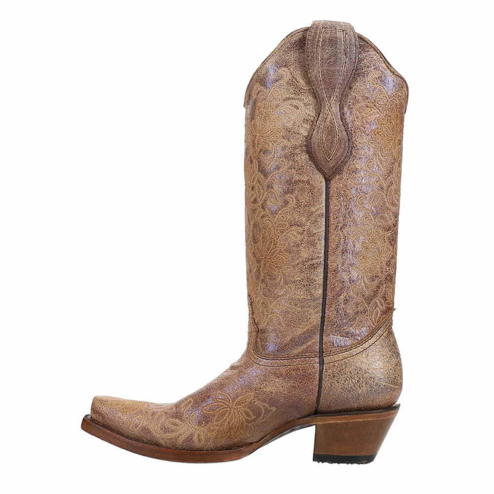 Comfortable Stability Durable Shell Active Nomad LD Brown Embroidered Floral Snip Toe Cowboy Boots