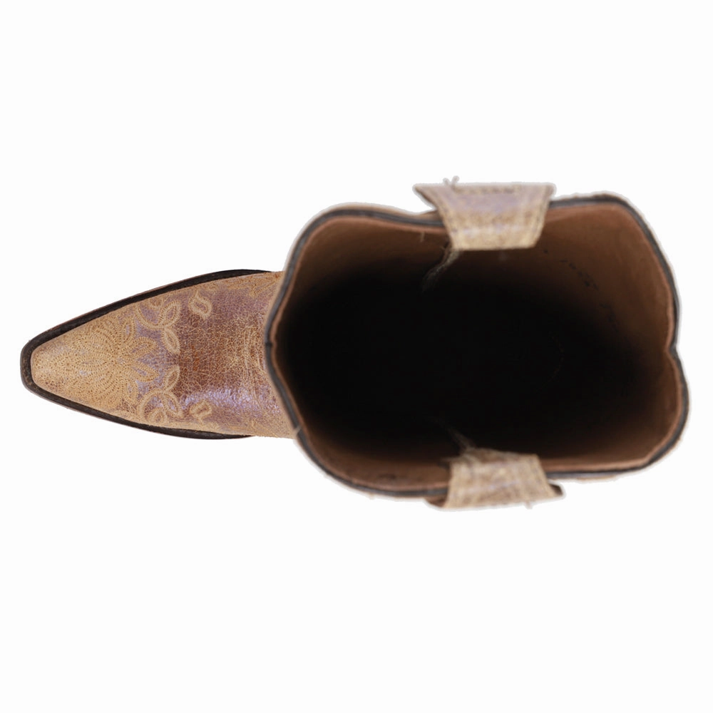 LD Brown Embroidered Floral Snip Toe Cowboy Boots Wide Range Modern