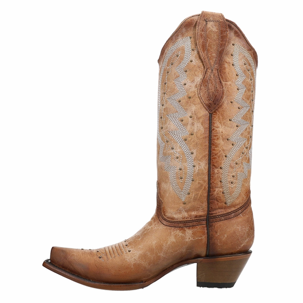 Korean Trend LD Brown Embroidered Studded Snip Toe Cowboy Boots