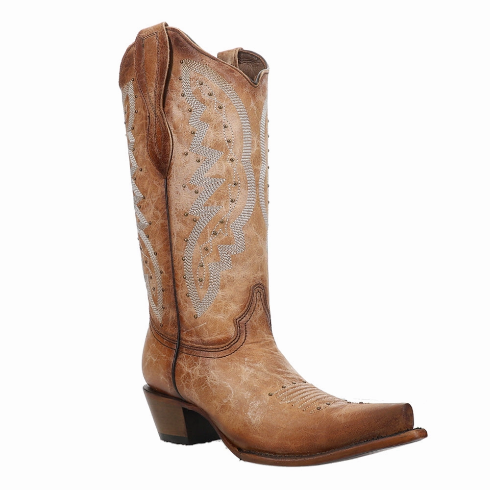 Subtle design Heat-resistant LD Brown Embroidered Studded Snip Toe Cowboy Boots