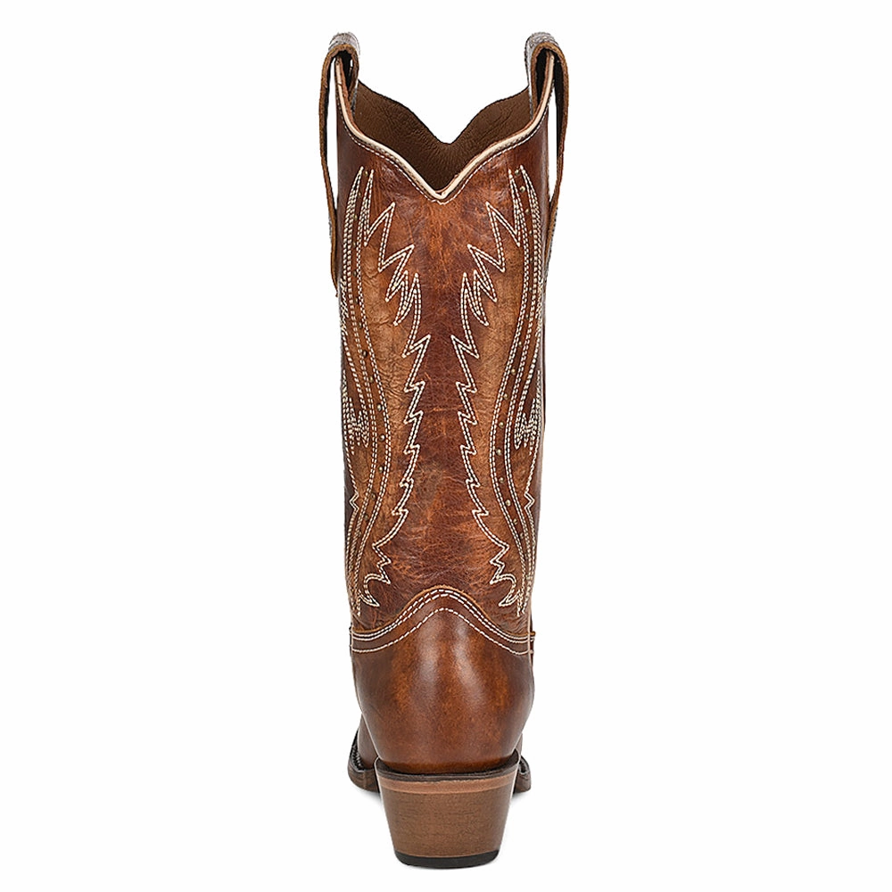 LD Tan Embroidered Studded Snip Toe Cowboy Boots Noise Reducing Sole Comfortable bend