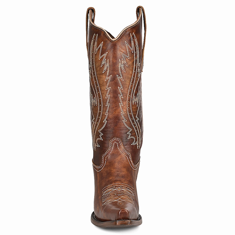 LD Tan Embroidered Studded Snip Toe Cowboy Boots Non Compression Fit Moisture wicking