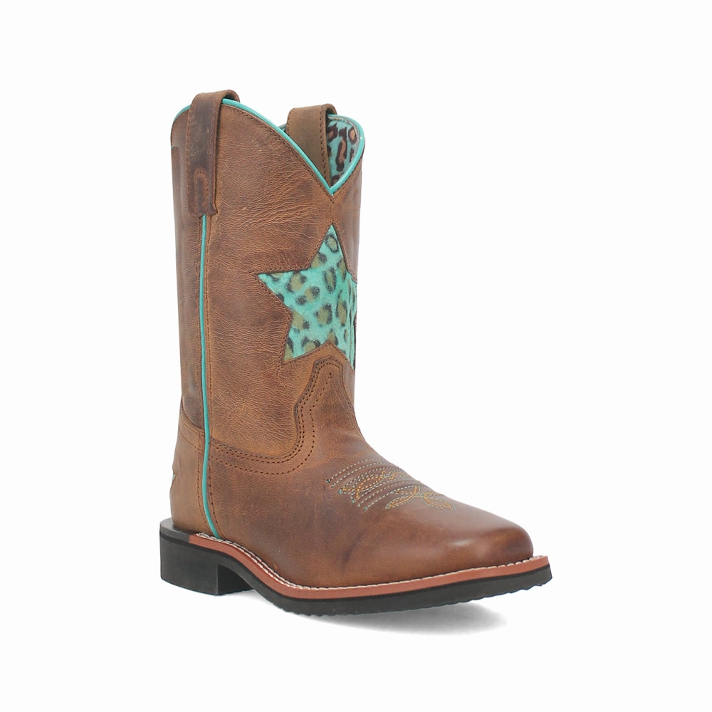 Flex Groove Technology Starr Tooled Inlay Leopard Square Toe Cowboy Boots (Little Kid-Big Kid)
