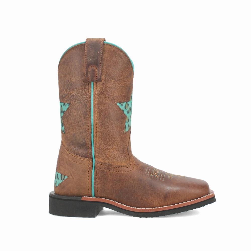 Suede Surface Padded Interior Cold Climate Starr Tooled Inlay Leopard Square Toe Cowboy Boots (Little Kid-Big Kid)