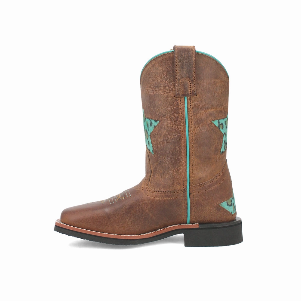 Starr Tooled Inlay Leopard Square Toe Cowboy Boots (Little Kid-Big Kid) Dance Floor Steel Toe