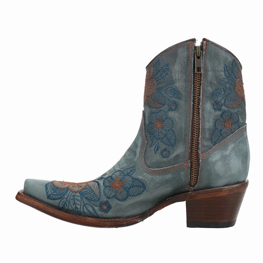 Stable Support Morning Walk Breathable Floral Embroidered Snip Toe Zippered Cowboy Booties