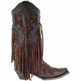 Leopard Print Fringe Snip Toe Cowboy Boots Stable Support Remote Hiking Shock Absorbing Outdoor Trek