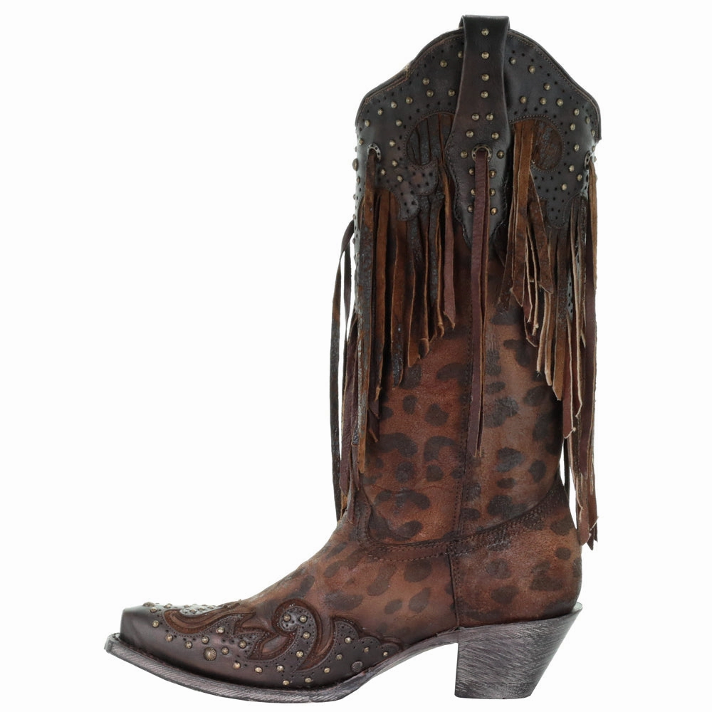 Leopard Print Fringe Snip Toe Cowboy Boots Eco Friendly
