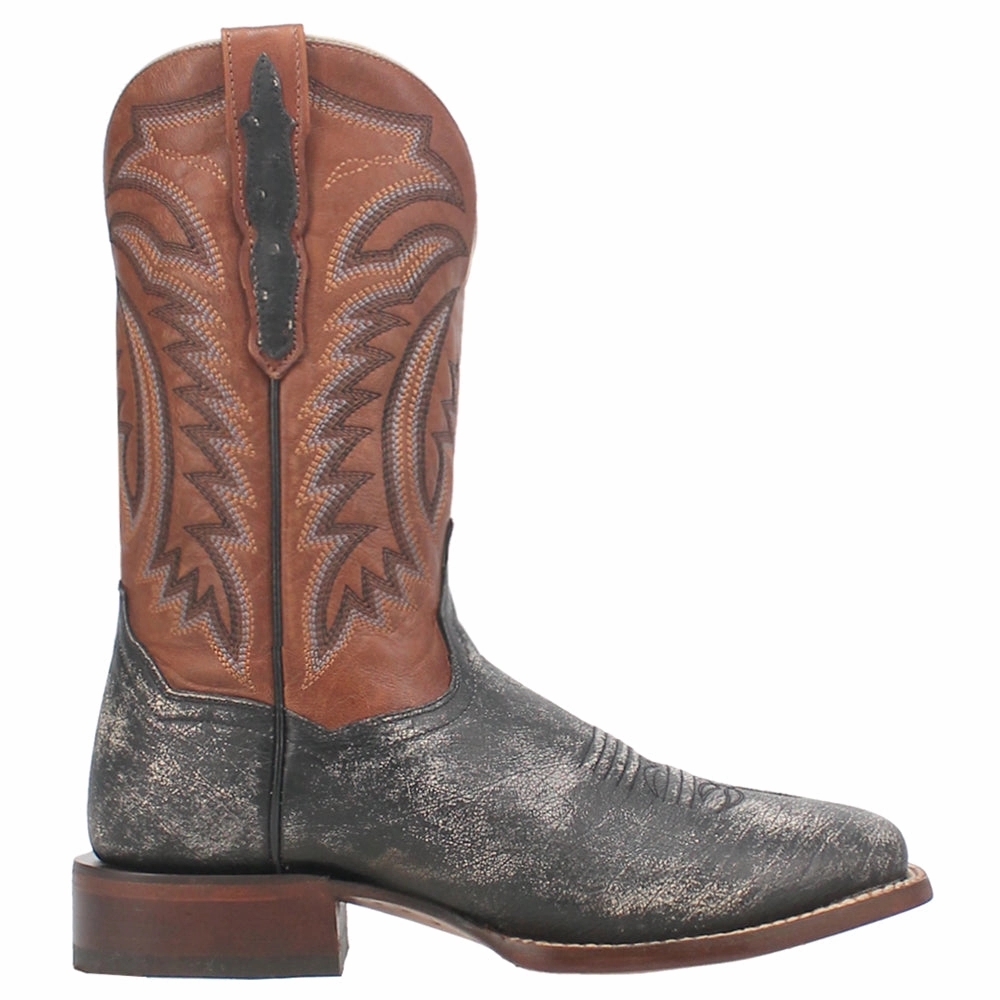 Lester Smooth Ostrich Embroidered Square Toe Pull On Cowboy Boots custom-fit Ergonomic Contour