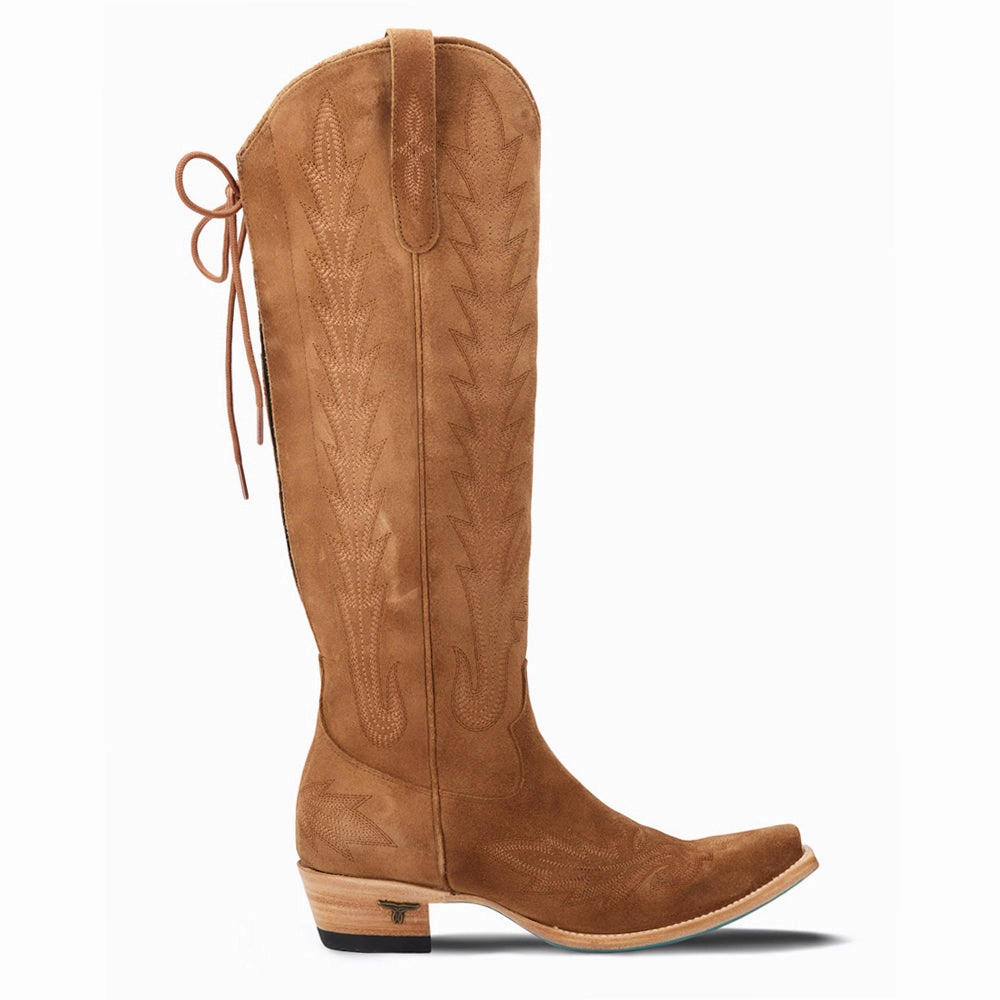 Secure Strap Modern Design Lexington Knee High Embroidered Corset Cowboy Boot