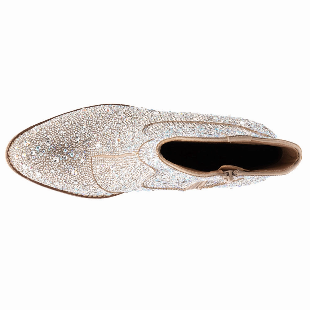 Shine Bright Rhinestone Round Toe Pull On Booties Strong Mood