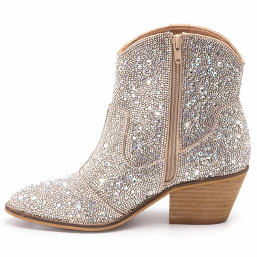 Shine Bright Rhinestone Round Toe Pull On Booties Secure fit