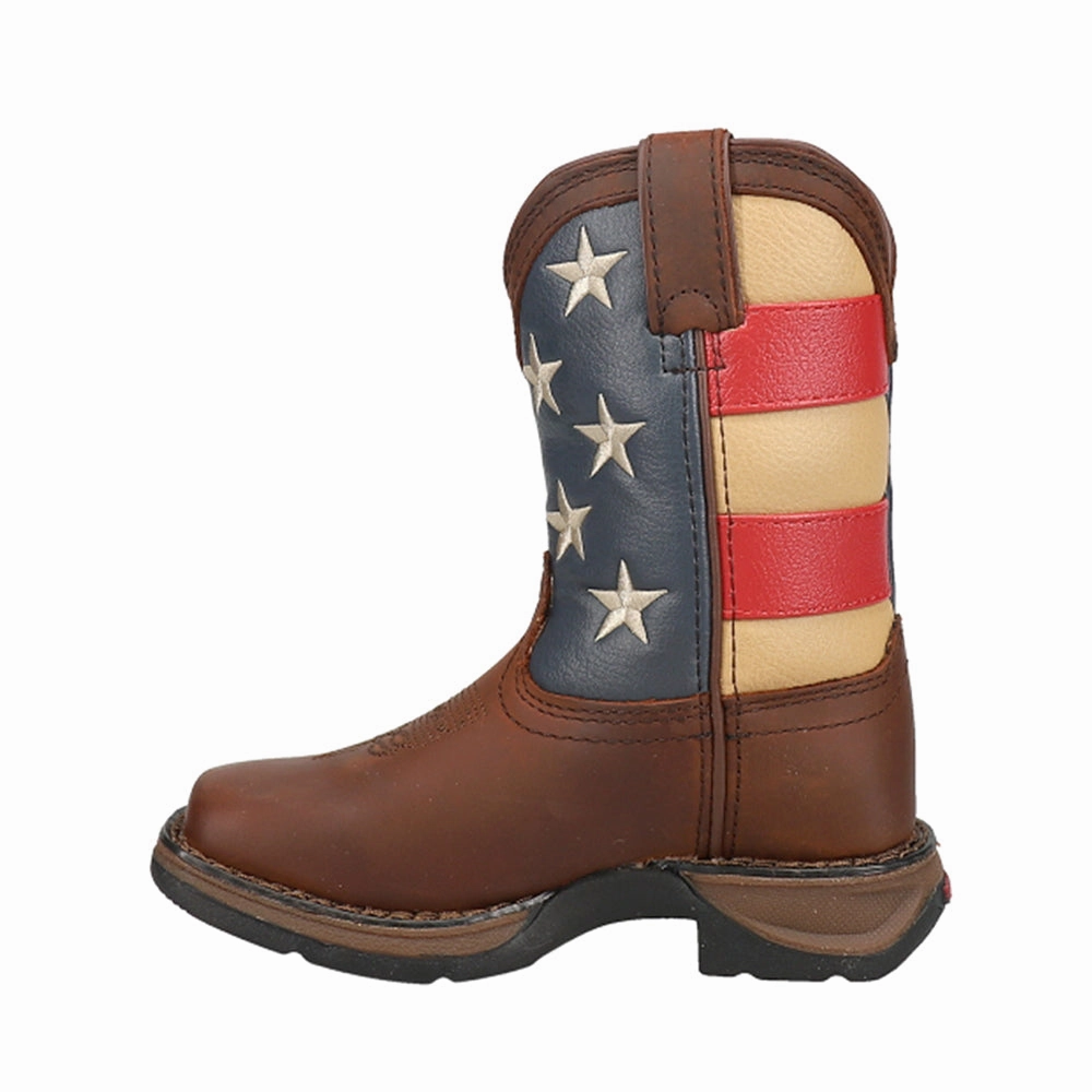 Construction Grade Grippy Outsole Functional Minimalist Lil' Rebel Patriotic Flag Cowboy Square Toe Boots (Toddler-Big Kid)