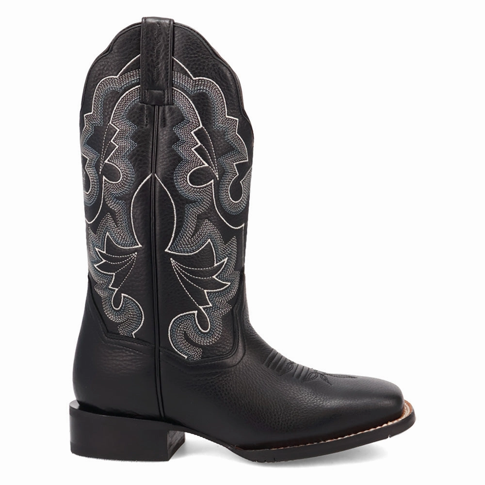 Lizzie Embroidered Square Toe Pull On Cowboy Boots Wide Cut Compression Molded Midsole