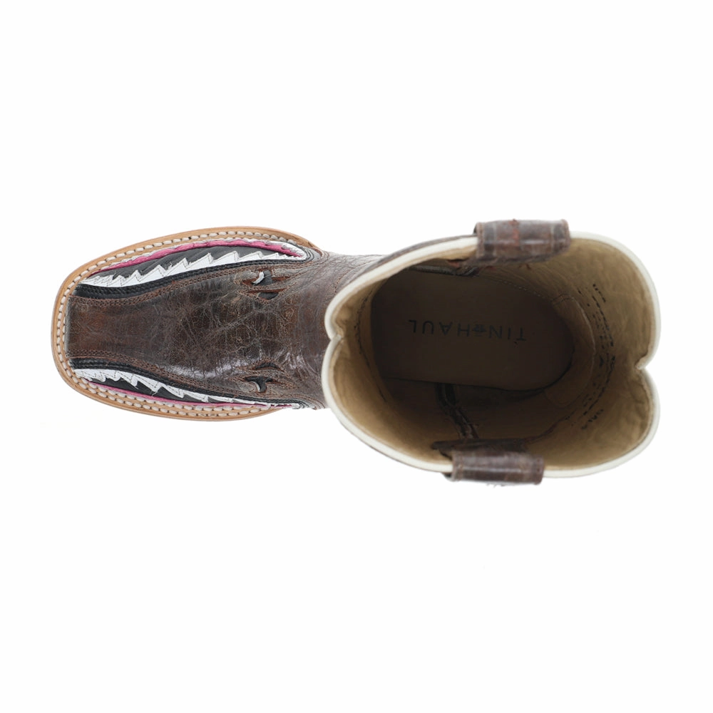 Gnarly Pink Embroidered Shark Square Toe Cowboy Boots Comfortable Flex