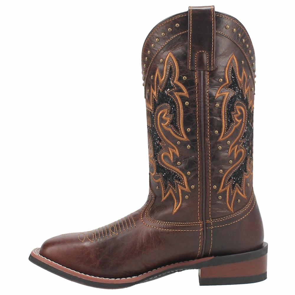 Lockhart Studded Embroidered Square Toe Cowboy Boots Slip Resistant Night Travel