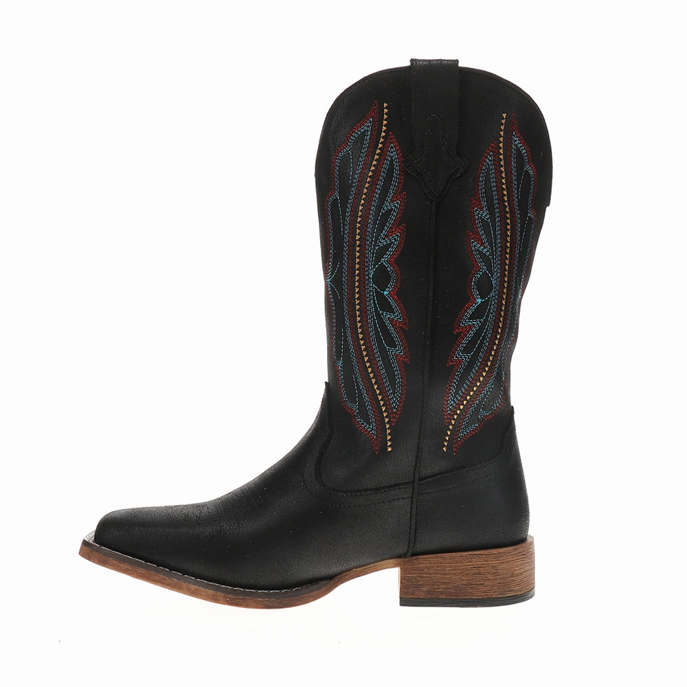 Mid Rise Loretta Embroidered Square Toe Pull On Cowboy Boots