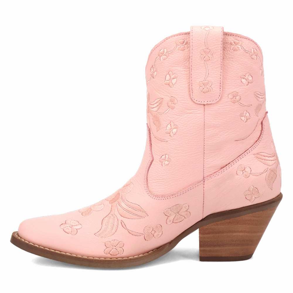 Sweetheart Floral Embroidered Snip Toe Pull On Cowboy Booties Comfort Lining Rainy Days