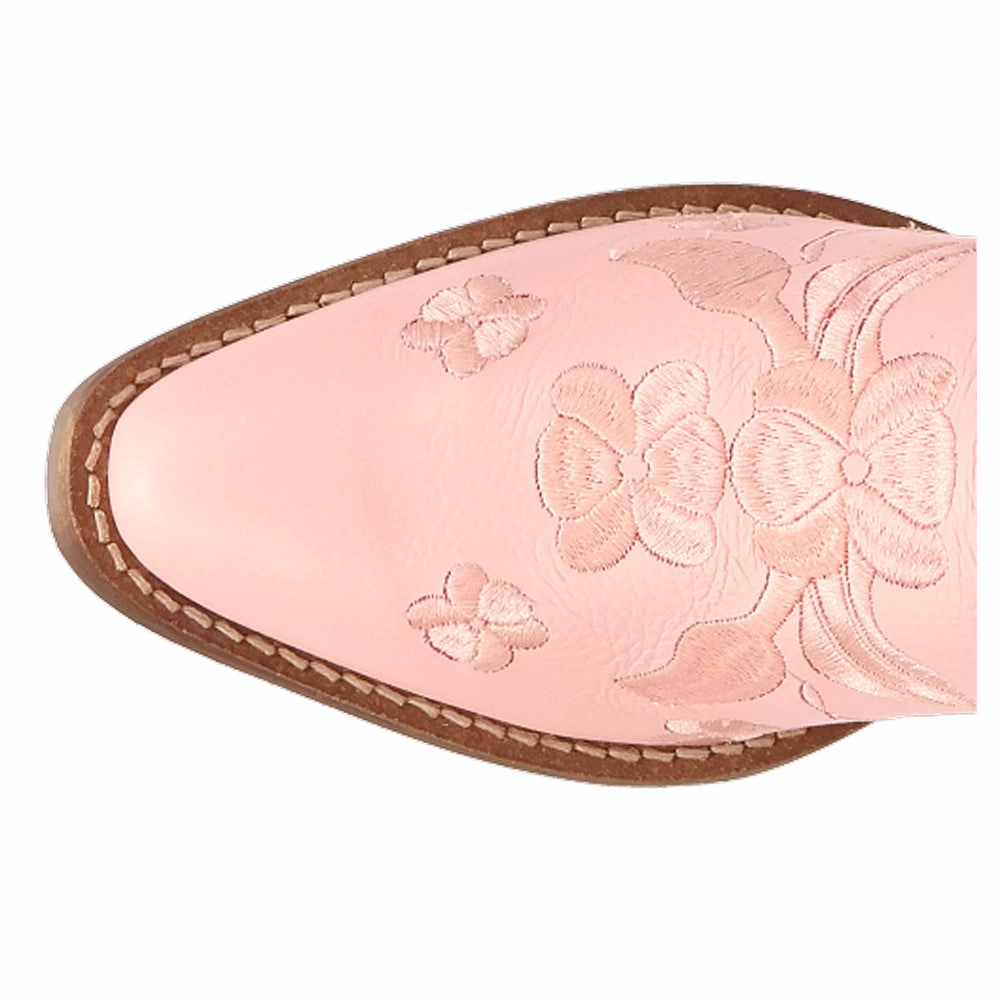 Stable Support Rainy Day Commuter Sweetheart Floral Embroidered Snip Toe Pull On Cowboy Booties