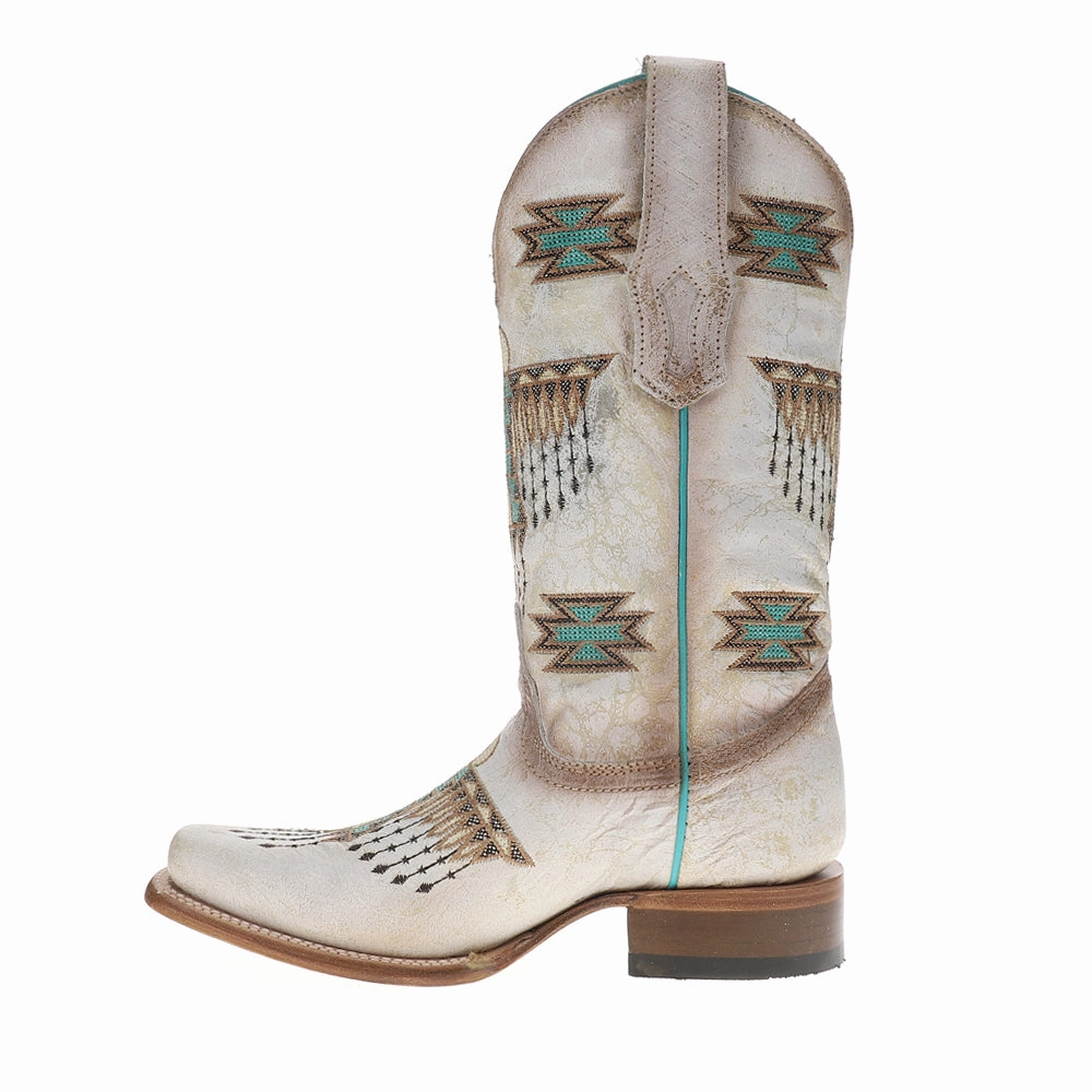 buckle Woven Eagle Embroidery Square Toe Cowboy Boots