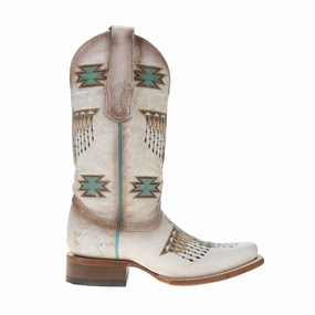 Durable Stitching City Life Woven Eagle Embroidery Square Toe Cowboy Boots