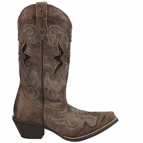 Lucretia Tooled-Inlay Embroidery Studded Snip Toe Cowboy Boots Sleek Outline