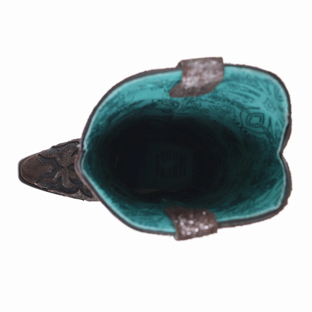 Leather Lining Glitter Crystal Tooled Inlay Snip Toe Cowboy Boots