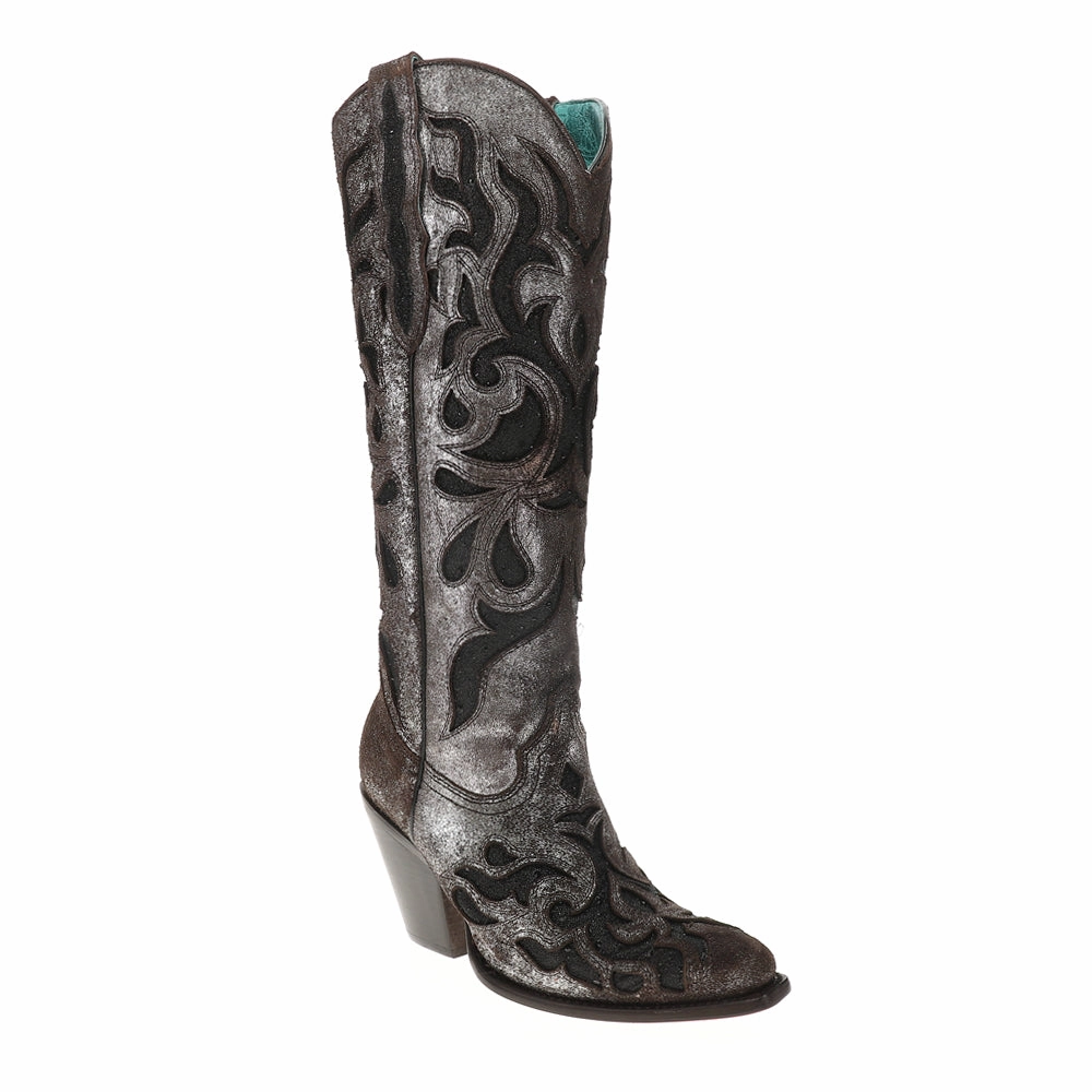 Work Field Mountain Climbing Glitter Crystal Tooled Inlay Snip Toe Cowboy Boots