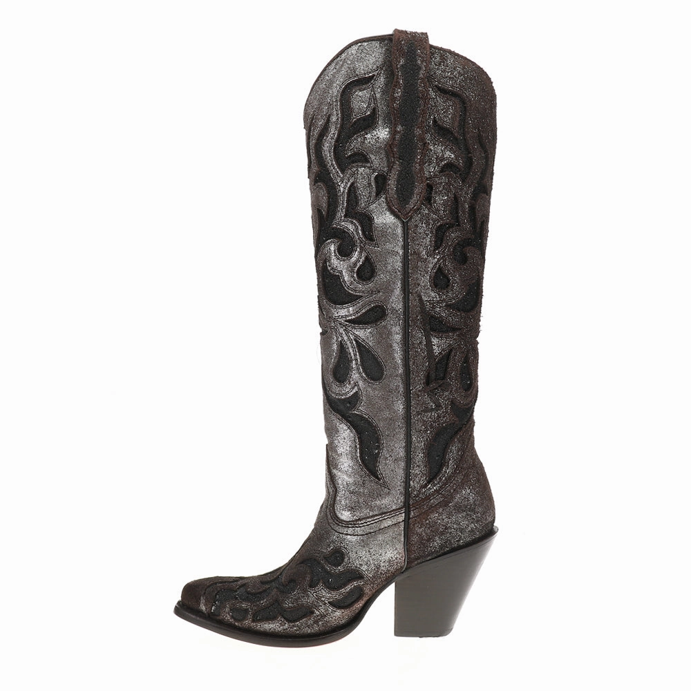 Glitter Crystal Tooled Inlay Snip Toe Cowboy Boots Mountain Trail Low Profile Winter Walker