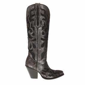 Glitter Crystal Tooled Inlay Snip Toe Cowboy Boots Rugged Comfort Hunter