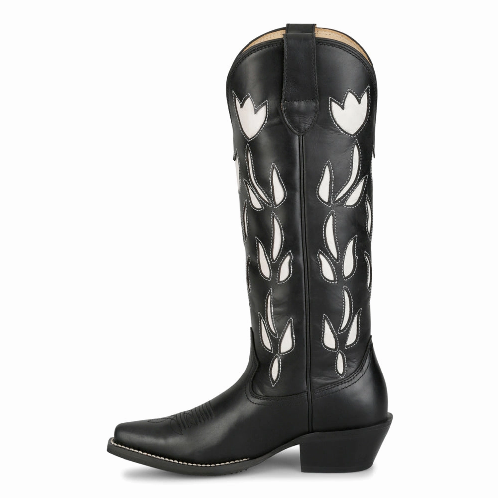 Canvas Lite Clean Silhouette May 15 Inch Floral Tooled Inlay Snip Toe Pull On Cowboy Boots